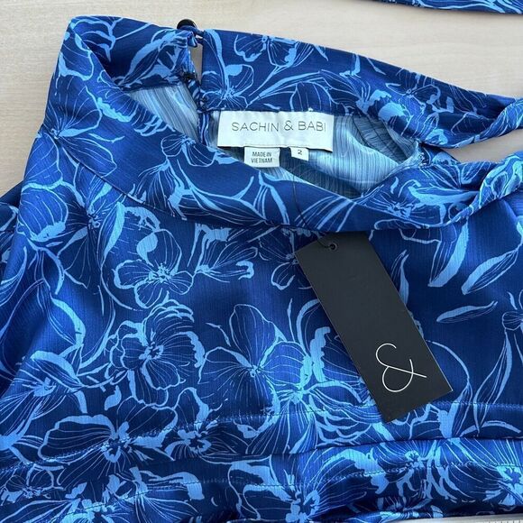 Sachin & Babi Dress Womens 2 Brielle Floral Print Tiered Tie Neck Satin Midi - Picture 11 of 16